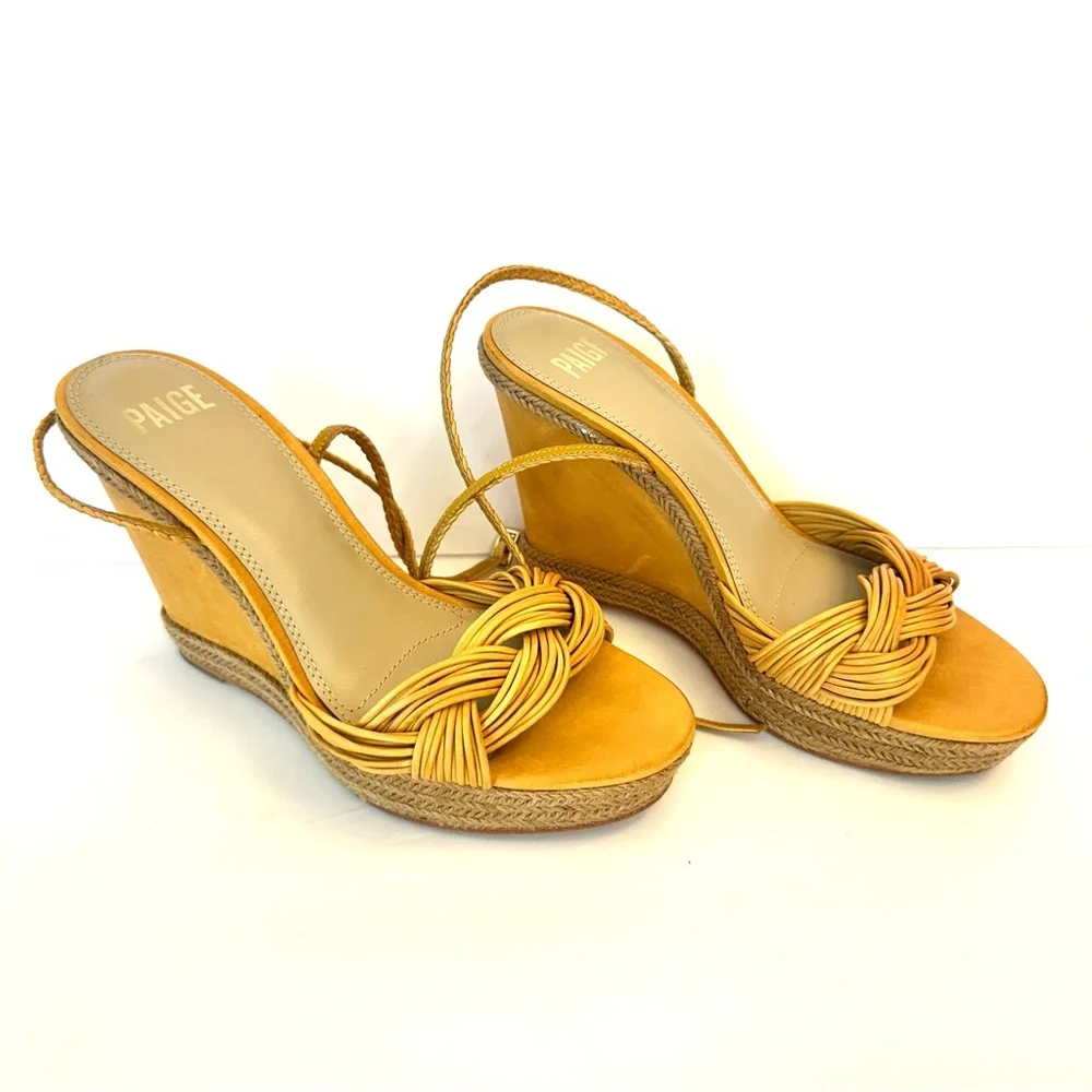 Paige Taryn Espadrille Platform Wedge braided Sandals in Mango yellow, Size 8.5